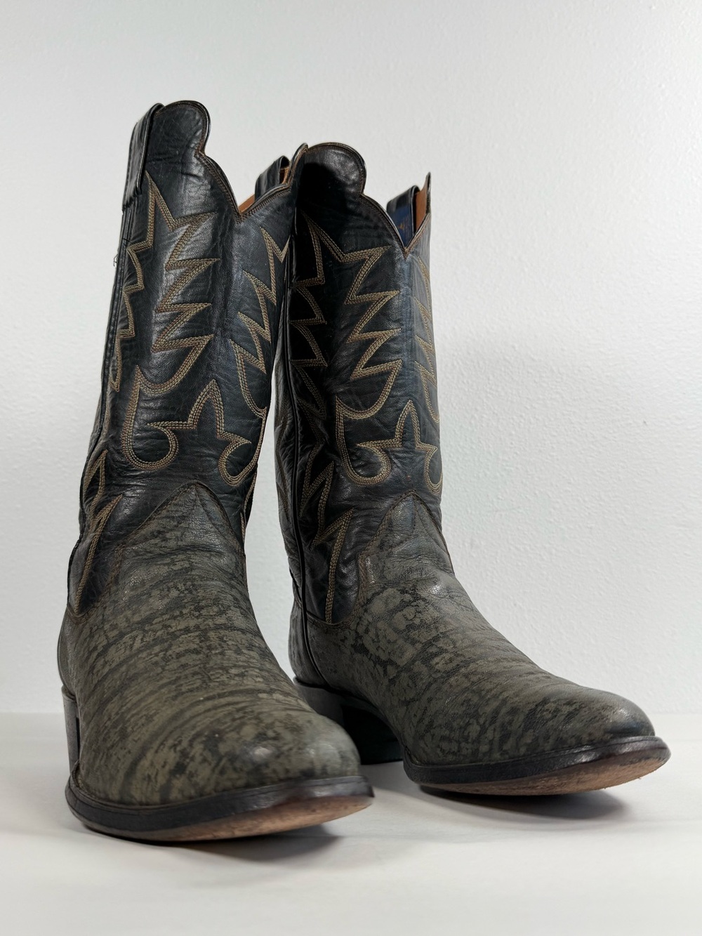 Vintage Men’s Sanders Exotic Western Boots Size 7 D Wildebeest Leather Gray